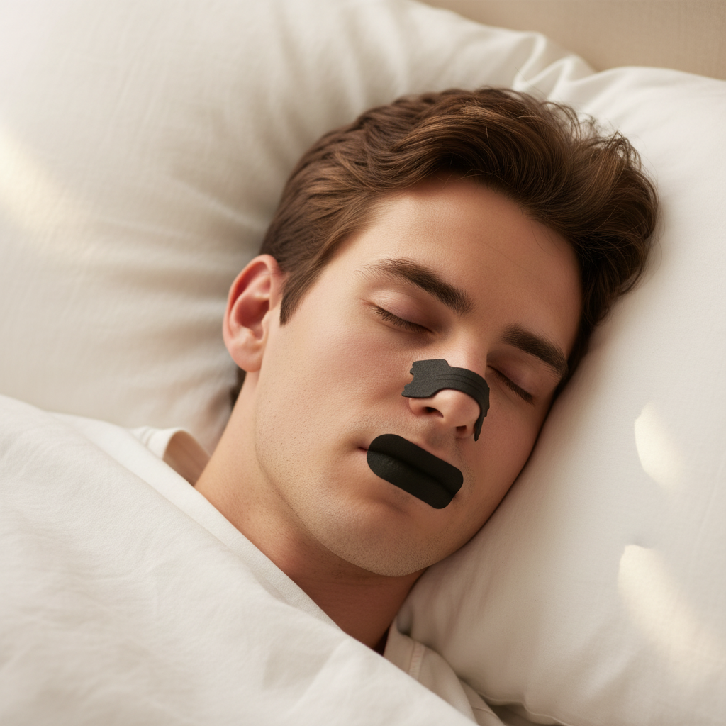 Male model sleeping correct strips
